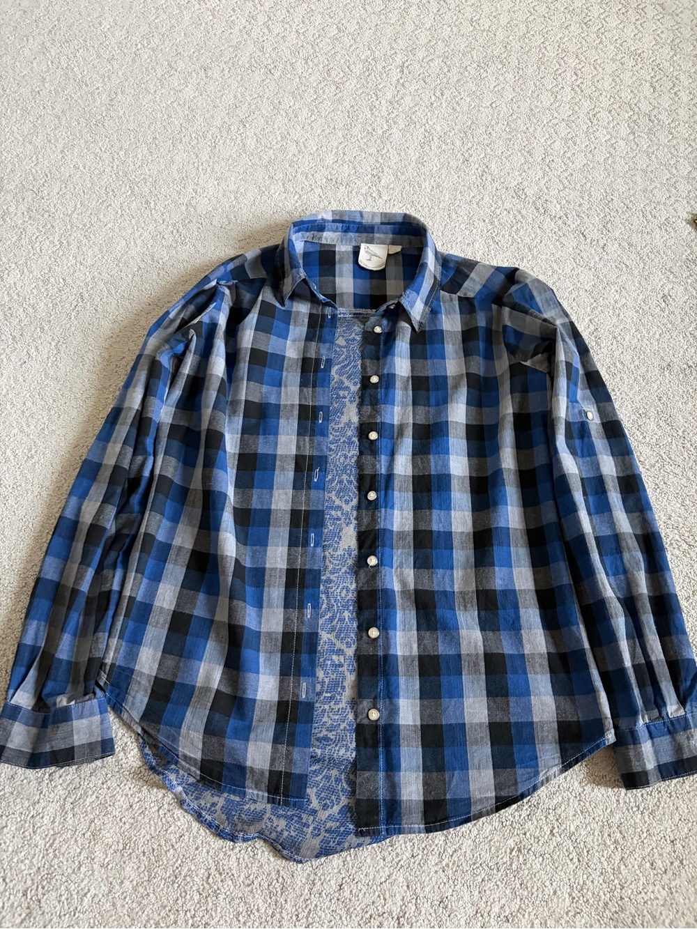 White Crow Blue Plaid Button-Down Shirt S - Picture 10 of 11
